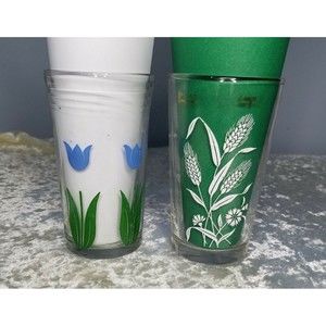 Two Swanky Swigs, Blue Tulip and White Wheat Design, Approx. 4" high